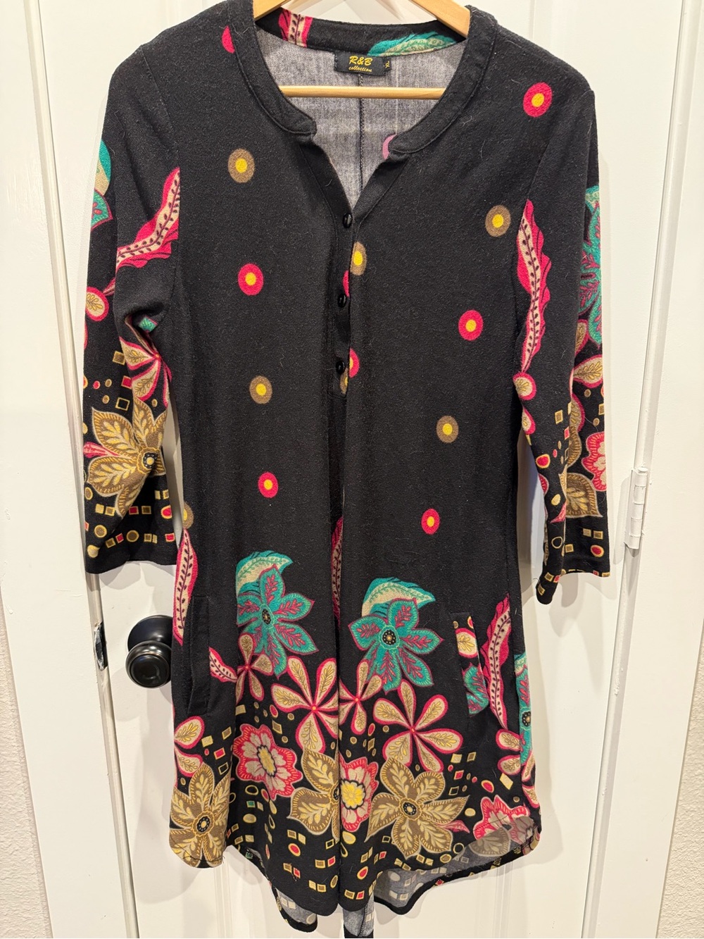 R&B Black Floral Long Sleeve Dress